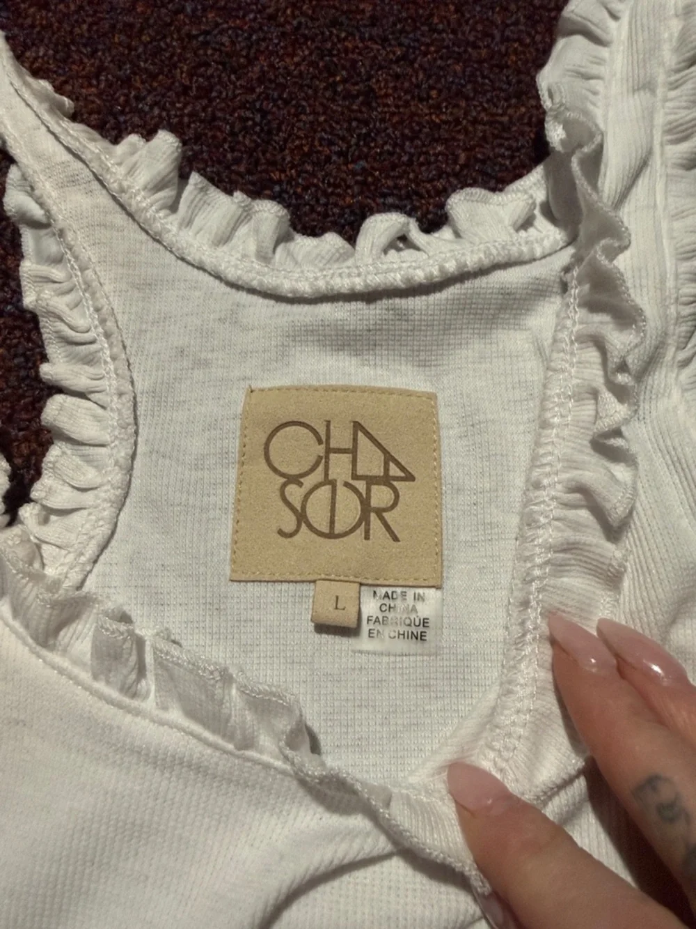 Chaser White Ruffle-Edge Racerback Tank Top - Picture 2 of 4